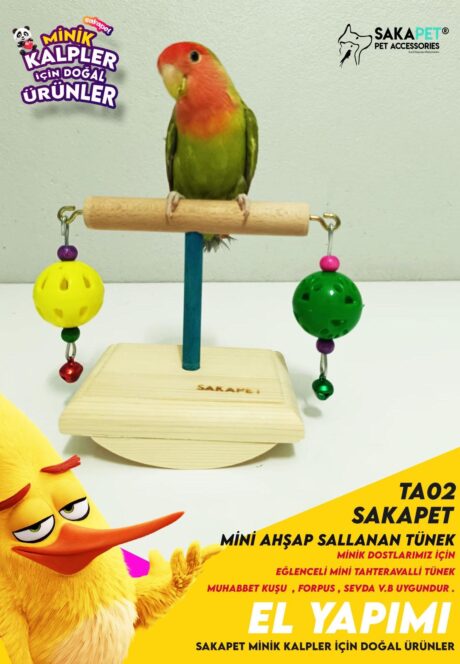 Mini Ahşap Sallanan Tünek – Ayaklı El Yapımı Kuş Tüneği (TA02)