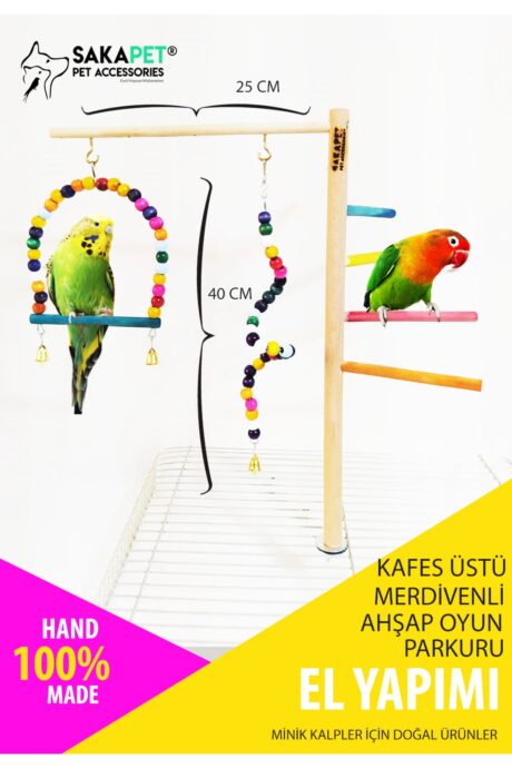 Kafes Üstü Merdivenli Ahşap Kuş Oyun Parkuru