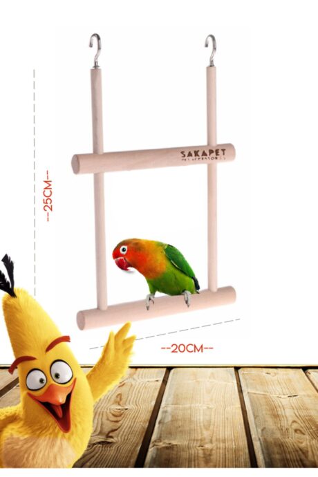 Ahşap Askılı Kuş Salıncağı – Çift Katlı Doğal Kuş Oyuncağı (20×25 cm)